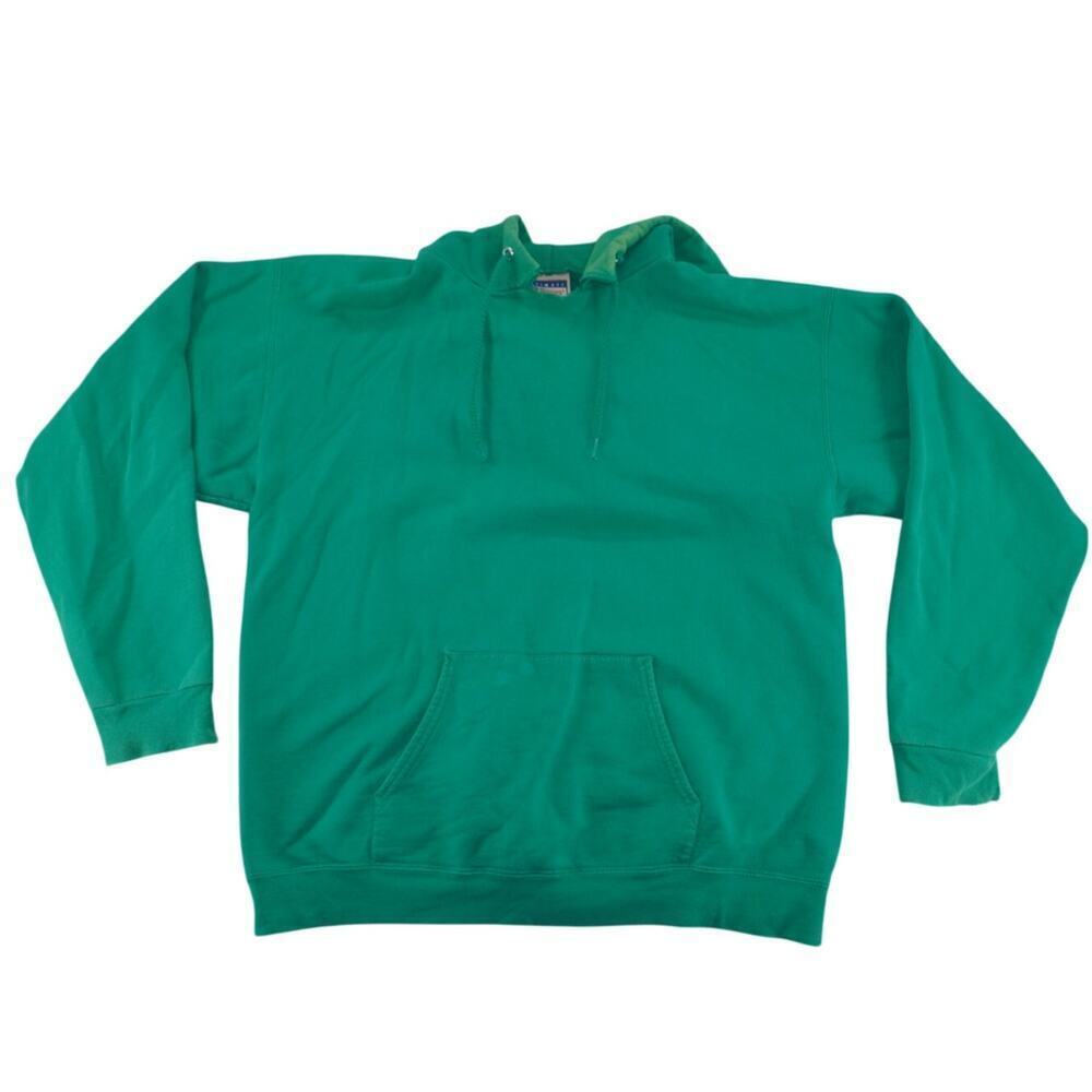 Vintage 90s Hanes Ultimate Cotton PrintPro Blank Pullover Hoodie Green Teal L